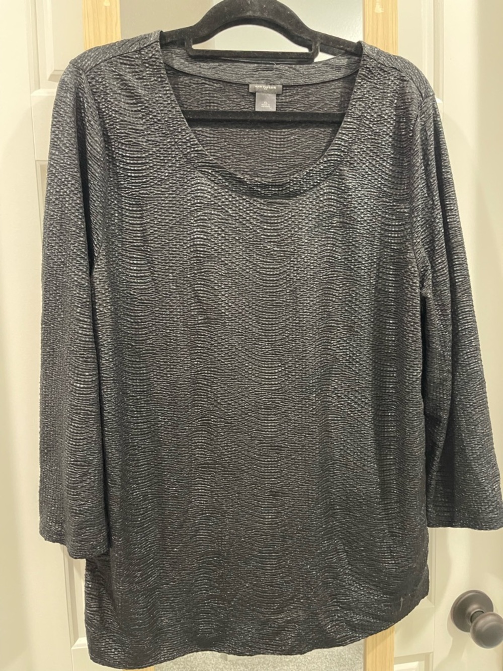 Ann Taylor Charcoal Metallic Scoop-Neck Long Sleeve Top